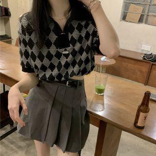 Short-sleeve Argyle Top / A-line Skirt