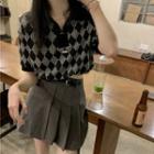 Short-sleeve Argyle Top / A-line Skirt