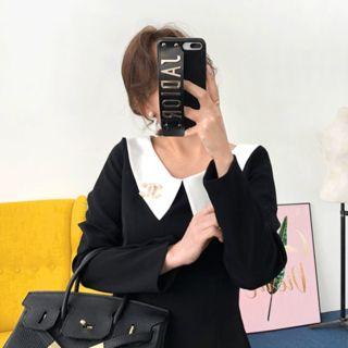 Collar-detail Zip-back Midi Dress