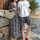 Couple Matching Short-sleeve Midi A-line Dress / Shorts / T-shirt