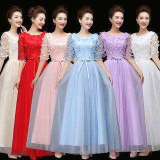 Elbow-sleeve Bridesmaid Evening Gown