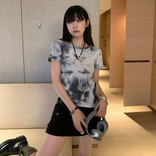 Round-neck Asymmetrical Dyed Cropped Top