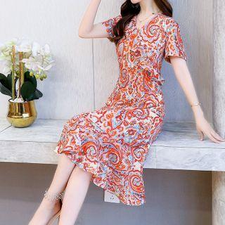 Short-sleeve Paisley Print A-line Dress