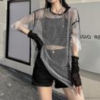 Elbow-sleeve Mesh T-shirt Transparent - One Size