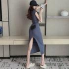 Back-slit Slim-fit T-shirt Dress