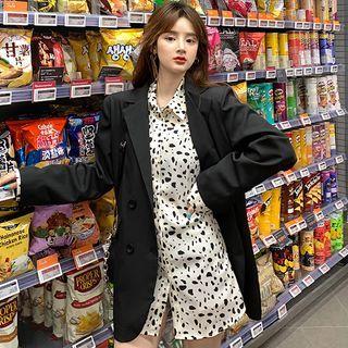 Long-sleeve Cow Print Shirt / Single-breasted Blazer
