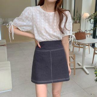 Short-sleeve Lace Blouse / Mini Skirt