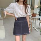 Short-sleeve Lace Blouse / Mini Skirt