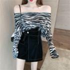 Long-sleeve Zebra Print T-shirt / Mini A-line Skirt
