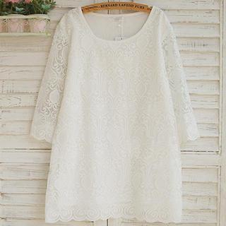 3/4-sleeve Lace Shift Dress