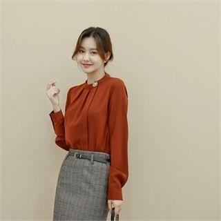 Metal Button Trim Pleated Top