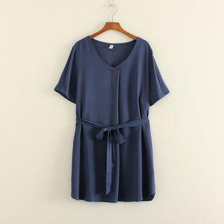 Plain V-neck Short Sleeve Dress