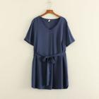Plain V-neck Short Sleeve Dress