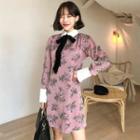 Long-sleeve Mini Floral Dress Pink - One Size