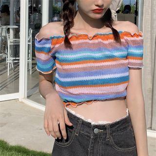 Off-shoulder Rainbow Striped Top