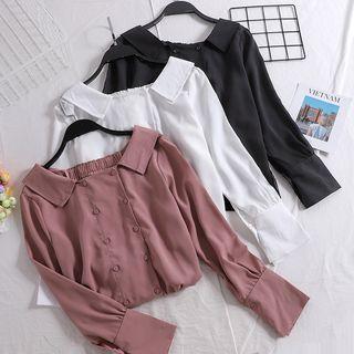 Long-sleeve Double-breasted Collared Top