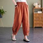 Embroidered Lace Trim Cropped Harem Pants