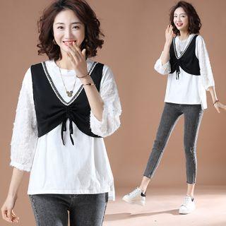 3/4-sleeve Mock Two-piece Blouse