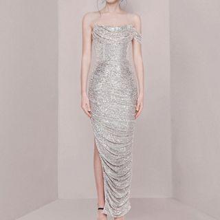 Off Shoulder Sequined Maxi Dress