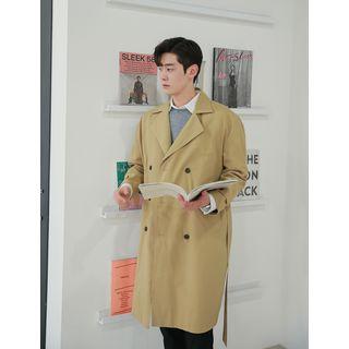 Double-breasted Oversized Coat With Sash