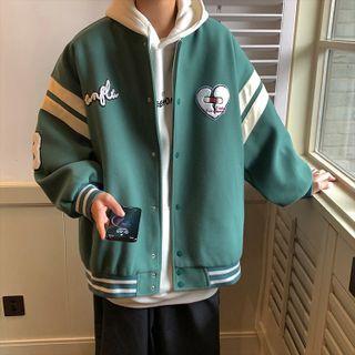 Color Block Heart Embroidered Baseball Jacket