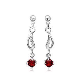 Simple Bright Water Drop-shaped Round Earrings With Red Cubic Zircon Silver - One Size