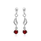 Simple Bright Water Drop-shaped Round Earrings With Red Cubic Zircon Silver - One Size