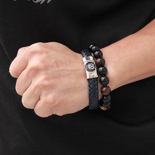 Stainless Steel Owl Genuine Leather Bracelet