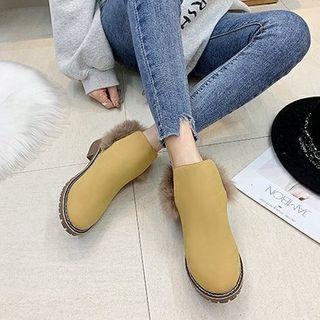 Faux Suede Furry Trim Block-heel Ankle Boots