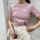 Short-sleeve Embroidered Crinkled T-shirt