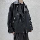 Faux-leather Zip Biker Jacket