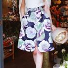 Tie-waist Floral A-line Skirt