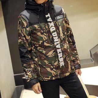 Camouflage Hooded Lettering Jacket