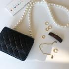 Faux Pearl Quilted Faux Leather Shoulder Bag