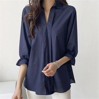 Frill-sleeve Open-placket Shirt