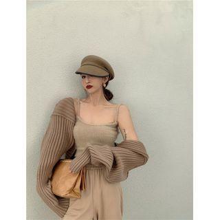 Ribbed Cardigan / Camisole Top / Wide-leg Pants