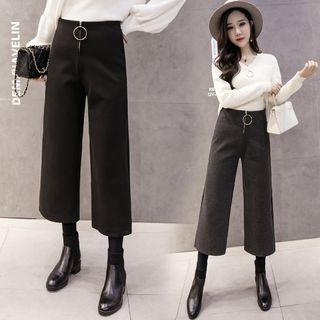 Front Zip Cropped Wide Leg Pants