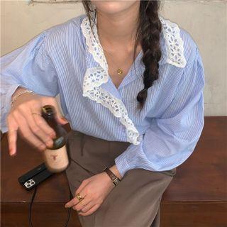 Eyelet Trim Striped Shirt Stripe - Blue - One Size