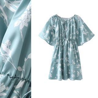 Keyhole Bell Sleeve Print Dress