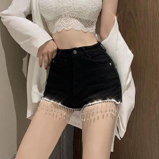 Rhinestone Fringe Trim Hot Pants