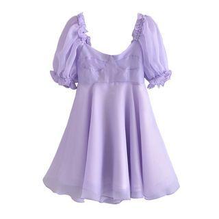 Short-sleeve Frill Trim Mini A-line Organza Dress