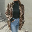 Dual-pocket Leopard Shirt Jacket Brown - One Size