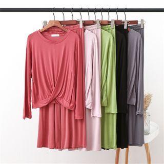 Set: Twisted Long-sleeve Top + Wide-leg Pants