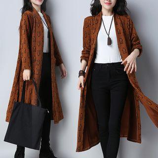 Patterned Long Open Front Coat