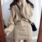 Cable Knit Turtleneck Sweater / Knit Mini Skirt