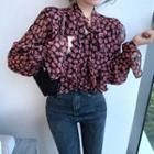 Tie-neck Balloon-sleeve Floral Print Blouse As Shown In Figure - One Size