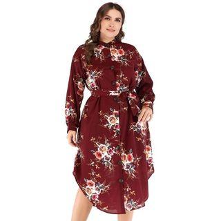 Plus Size Long-sleeve Floral Shirt Dress