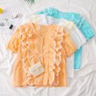 Lace-trim V-neck Plain Shirt
