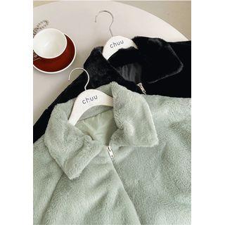 Collared Zipped Eco-fur Jacket