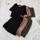 Set: Short Sleeve Cutout Top + Ruffled Hem Skirt